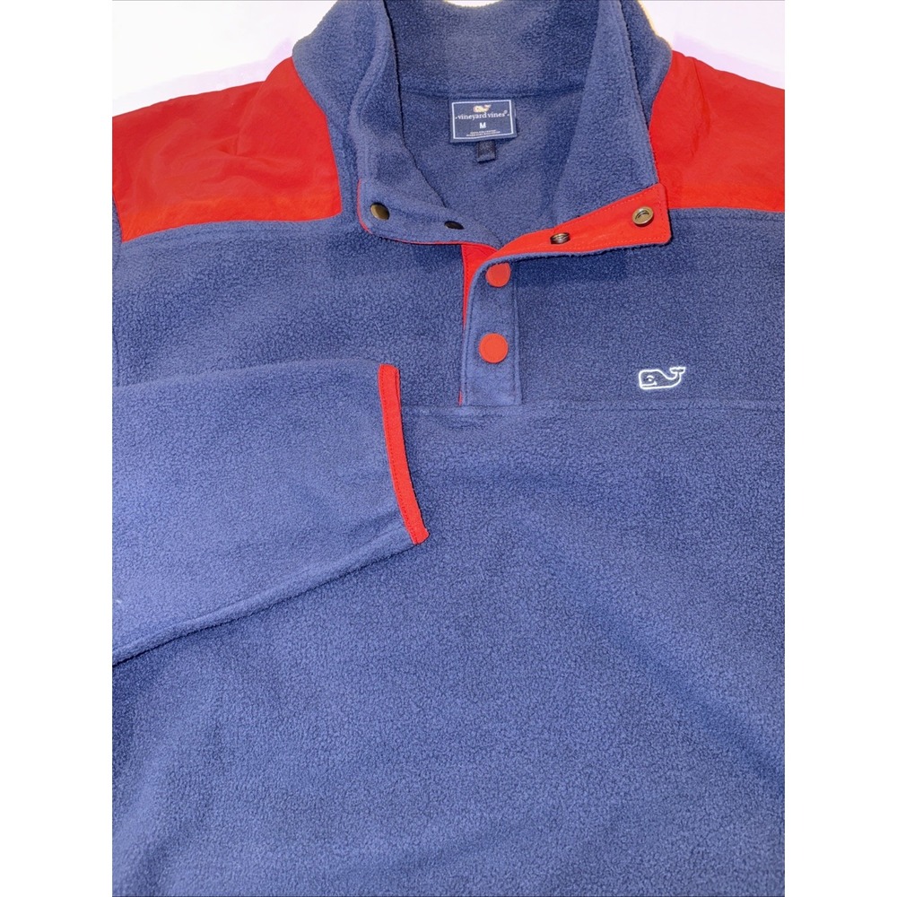 Vineyard Vines Sweatshirt Mens Medium Blue 1/4‎ Button Fleece Pullover Jacket